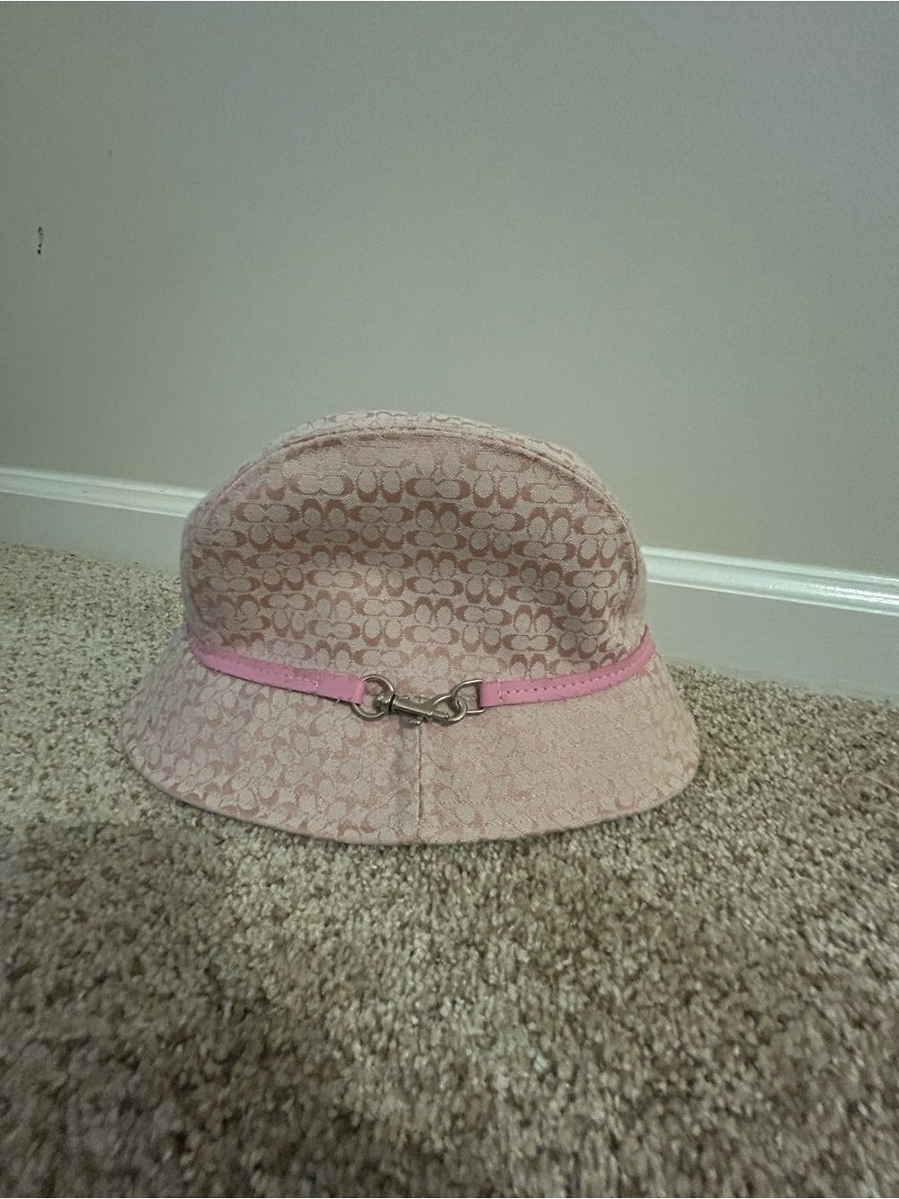 Coach Light Pink Monogram Bucket Hat with Silver Horsebit